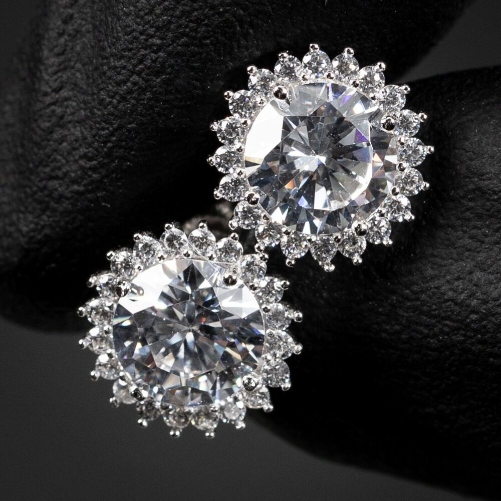 Round Halo Solitaire 925 Sterling Silver 1.75Ct VVS Moissanite Circle Earrings